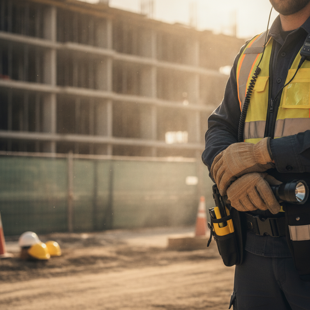 close-up photo of a Construction Site Security, without showing the face